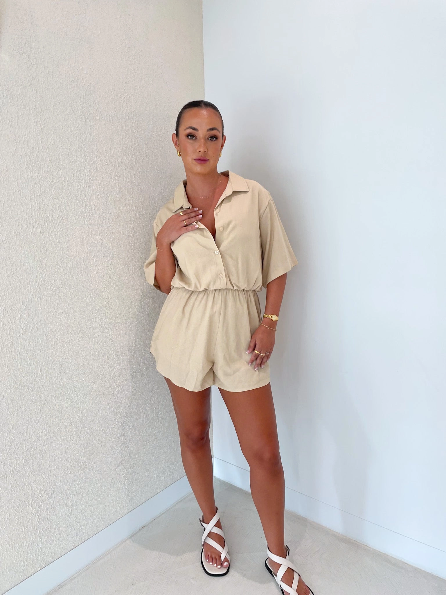 ZEPHYR LINEN PLAYSUIT NEUTRAL